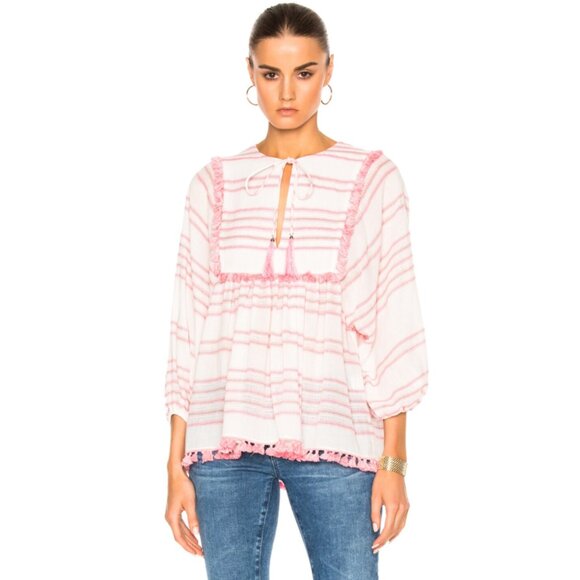 NWT Zimmermann Valour Stripe Top Shirt Womens 1 Small Pink White V-Neck NEW - Picture 1 of 13